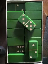 Vintage Marblelike Puremco Green Standard Dominoes Original Box Made In USA