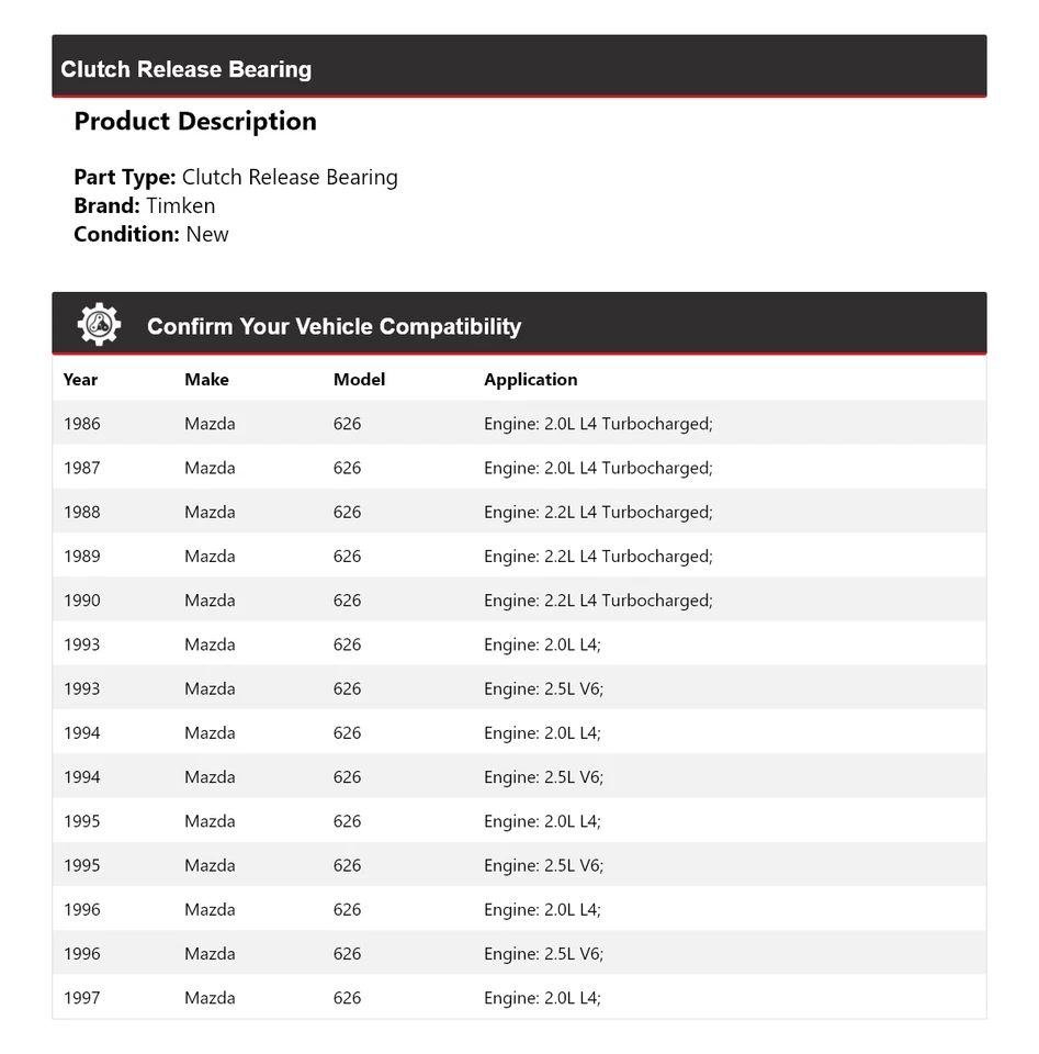 Cojinete de liberación de embrague Timken para Mazda 626 1986-1990, 1993-1997 Foto 2 de 4