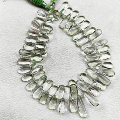 Natural Green Amethyst Prasiolite Gems 12x6 to 16x7mm Smooth Pear Shape Beads 9''