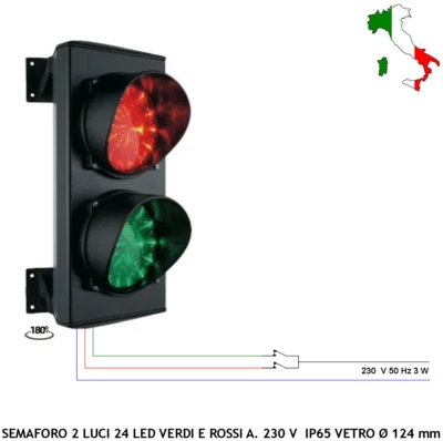 SECURVERA Rampa Parcheggio Semaforo Rosso Verde 2 Luci da 24 Led Intercambiabili 230 V 3 W