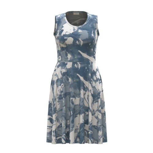 XXS LuLaRoe Nicki Sleeveless Pocket Dress Tie Dye Acid Wash Blue White Art  Deco