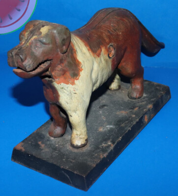Antique Saint Bernard 11  CAST IRON LARGE Dog Nutcracker Brown White Vintage