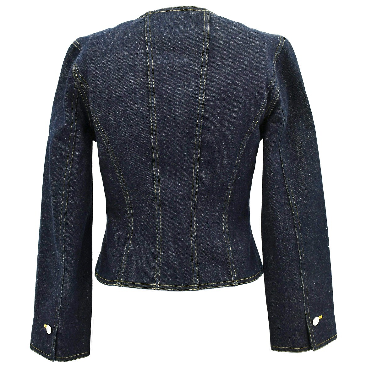 Chanel Single Breasted Collarless Denim Jacket Indigo 96P