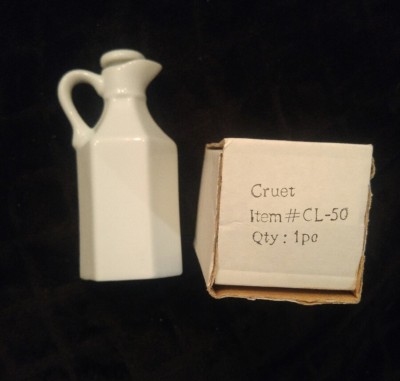 Xcell Solid White Porcelain 6 Sided Oil or Vinegar Cruet 