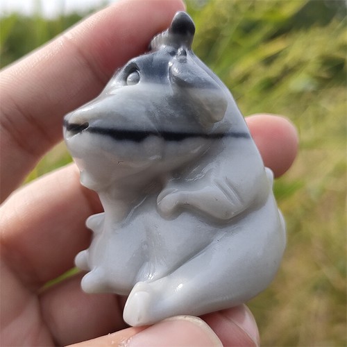 2.2" Natural Tai chi stone Carved Cow Quartz Crystal Skull Hand Carved Healing - Picture 10 of 12