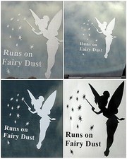 CAR STICKER, WINDOW, TINKERBELL, ETCHED / FROSTED GLASS, BLACK, WHITE 140 X 175