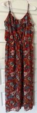 Forever 21 + womens Plus Size 2X Red Floral Dress Sheer Overlay Long Maxi