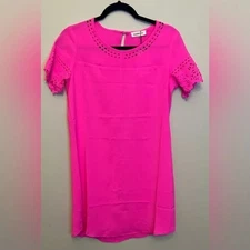 NWT Sugar Lips Women's Hot Pink Mini Dress Short Sleeved Laser Cut Accents Small