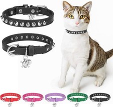 Leather Cat Collar, Breakaway Kitten Collars with Bell, Black  Spiked 