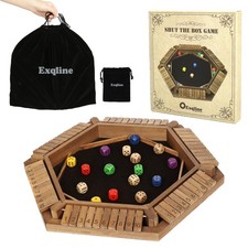 Exqline Shut The Box Game for 15 13 1.5 inches, Wood With Multi-colored Dice