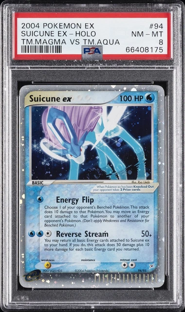 2004 POKEMON EX TEAM MAGMA VS TEAM AQUA #94 SUICUNE EX-HOLO PSA 8