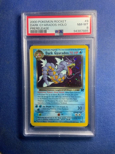 2000 Pokemon Rocket, Dark Gyarados-Holo, Prerelease PSA 8
