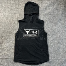Under Armour Project Rock Rival Terry Sleeveless Hoodie Youth Boys Medium Black