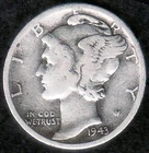 1943D War Time Fine Mercury Silver Dime with Splendid Toning, KM 140