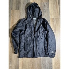 Columbia Rain Jacket Men Small Black Excellent Omni-Tech Waterproof Hooded Shell
