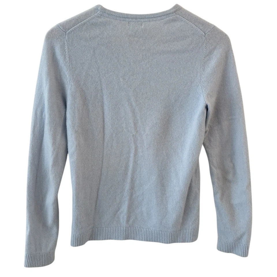 L.L. Suéter de cuello redondo clásico de cachemir azul frijol para mujer talla M dinero antiguo preppy Foto 3 de 4