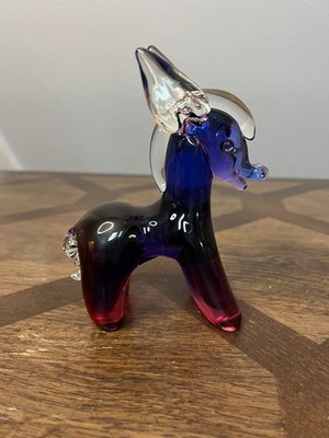 Vintage Murano Glass Pony/Donkey/horse Blue & Red with Clear accents Rare find!