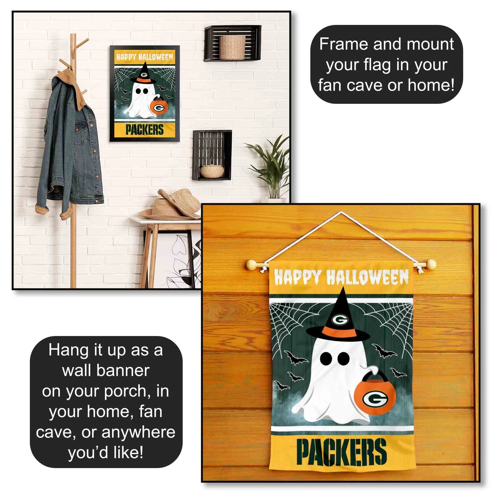 Green Bay Packers Happy Halloween Garden Yard Banner Flag