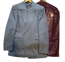 Vtg Mens Suit 38R Double Breasted Coat W35 Pants Pinstripe Gray Bachrach Italy