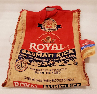 Royal Basmati Rice Bag 20lbs Heavy Duty Burlap Handles with Zipper - Empty Bag
