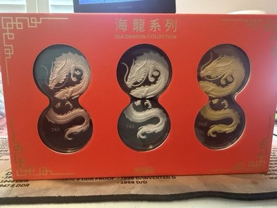 2026 Sea Dragon 6oz .999 Copper Set   Silver & Gold Gilded   #743 of only 888