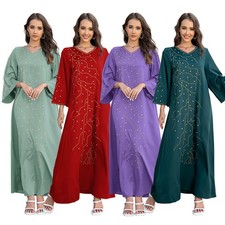 Muslim Dresses Women Diamond Turkey Loose Maxi Dress Kaftan Long Evening Dress