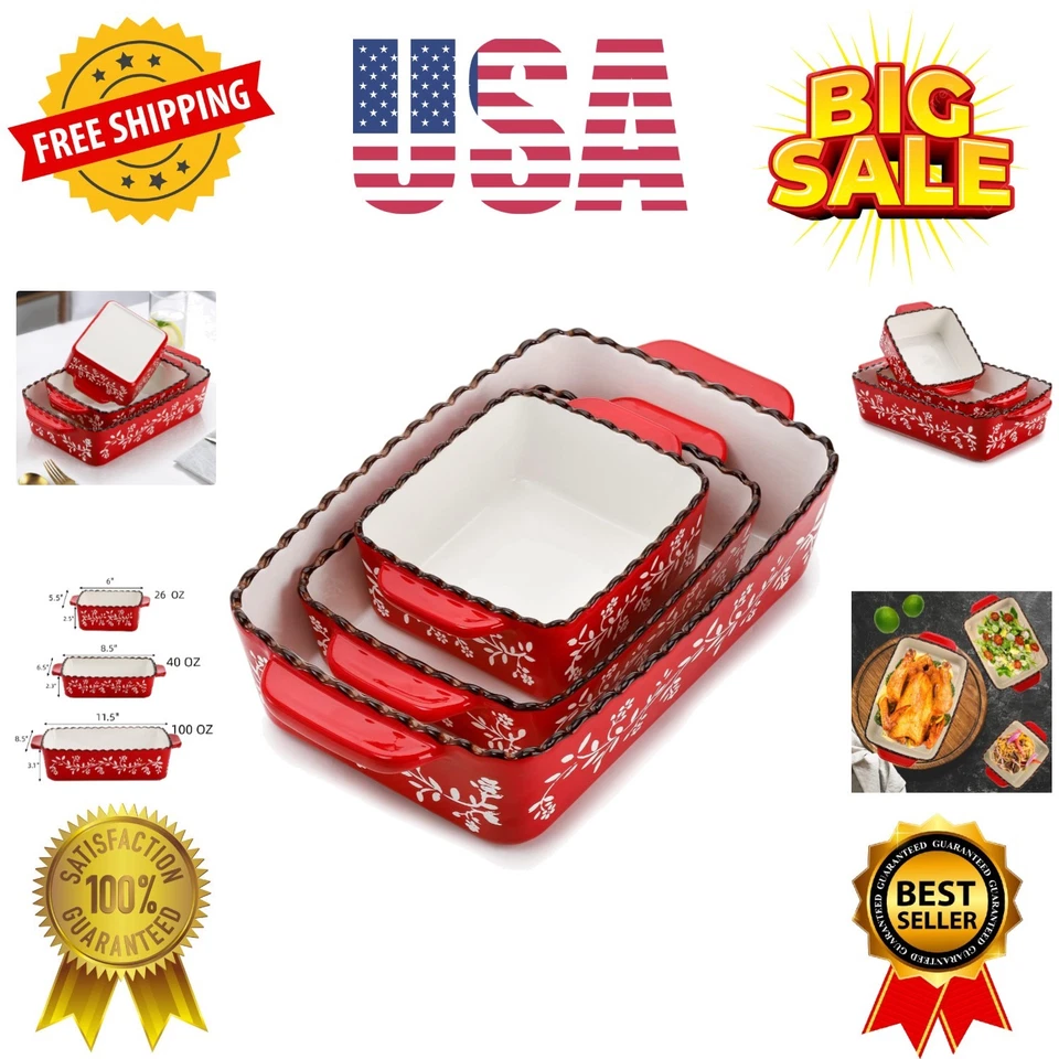 Vielseitiges rotes Porzellan Backform Set - 3 Größen für perfekte Aufläufe