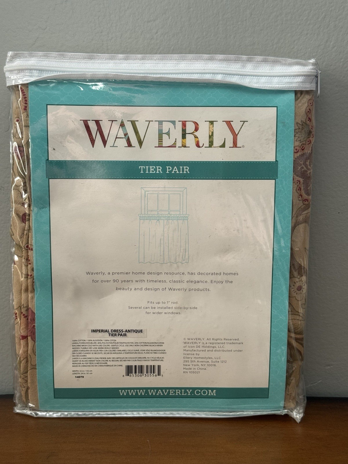NEW Waverly Imperial Dress Antique Tier Pair Curtains L52"x24”