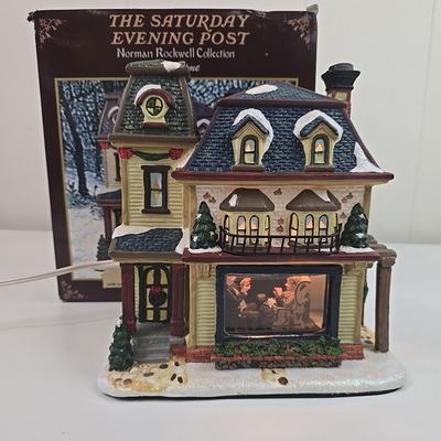 #ad Saturday Evening Post Norman Rockwell Village Collection TEA TIME Porcelain Hous $49.95