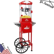 Home Theater Popcorn Machine with Stainless Steel Cart 10 Oz Kettle & Wheels 