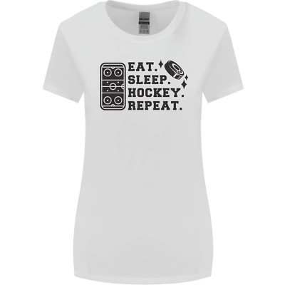 Lustiges Damen-T-Shirt Eat Sleep Hockey Repeat Street Ice breiter geschnitten
