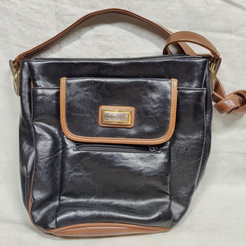 Capezio Black And Brown Leather Shoulder Bag Purse 10x11" - Picture 11 of 20