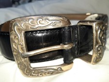 Women's Fossil Black Leather belt w/Silver toned boho conchos hardware M