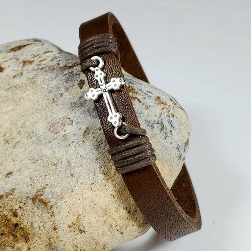 Cross and Leather Bracelet