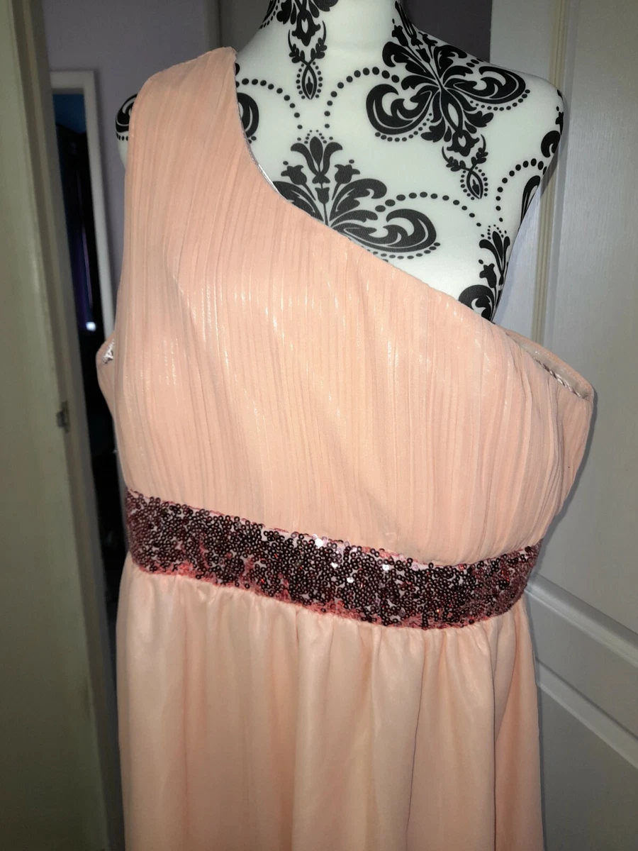 Womens Amelia Knee Length Light Pink One Shoulder Sequin Dress