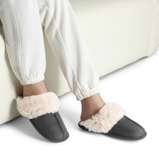 Women Slip On Faux Fur Lining Slippers Fuzzy Comfortable Indoor House Shoes