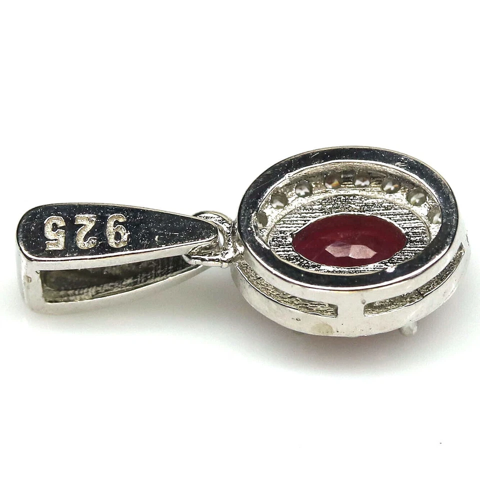 Ciondolo Argento Sterling 925 Placcato Oro Bianco con Rubino naturale rosso - Immagine 3 di 3