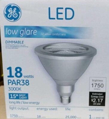 GE low glare LED PAR38 Dimmable 18 watts 3000K 15 degree spot light bulb