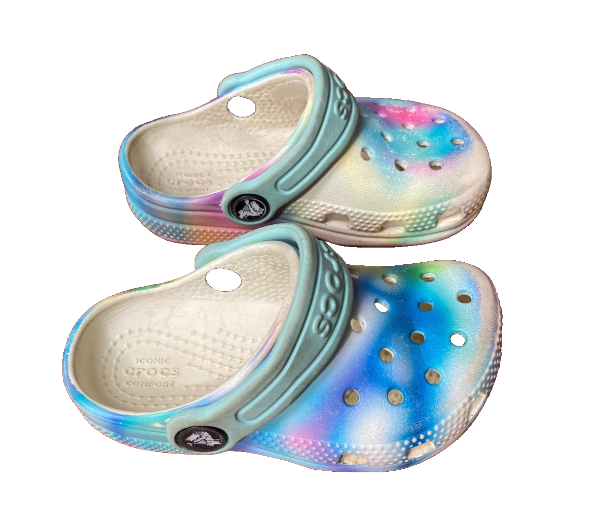 Lotto 2 paia scarpe bambina Disney Minnie rosse sneakers tie dye crocs taglia 7