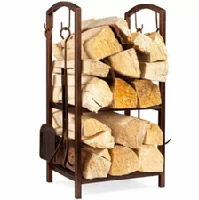 Copper Brown Iron Log Rack Firewood Storage Holder Indoor Fireplace Hearth Pit