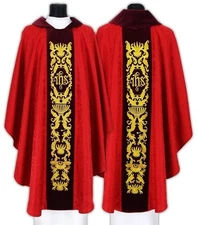 Red Gothic Chasuble with stole 522-AC25 Vestment Casulla Roja Casula Rossa Kasel