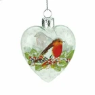 Gisela Graham Clear Glass Heart with Robin Novelty Christmas Tree Decoration