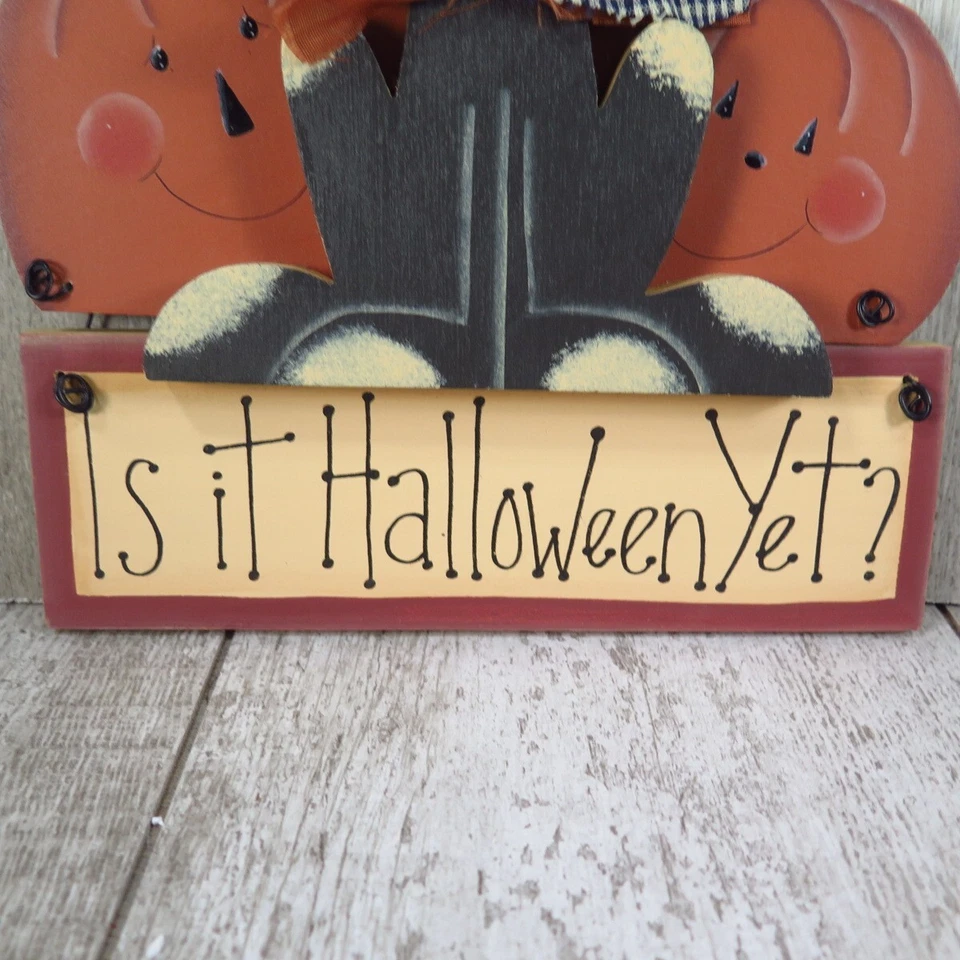ADORABLE PRIMITIVE RETRO VINTAGE STYLE HALLOWEEN Cat & PUMPKIN Sign - Image 2 of 4
