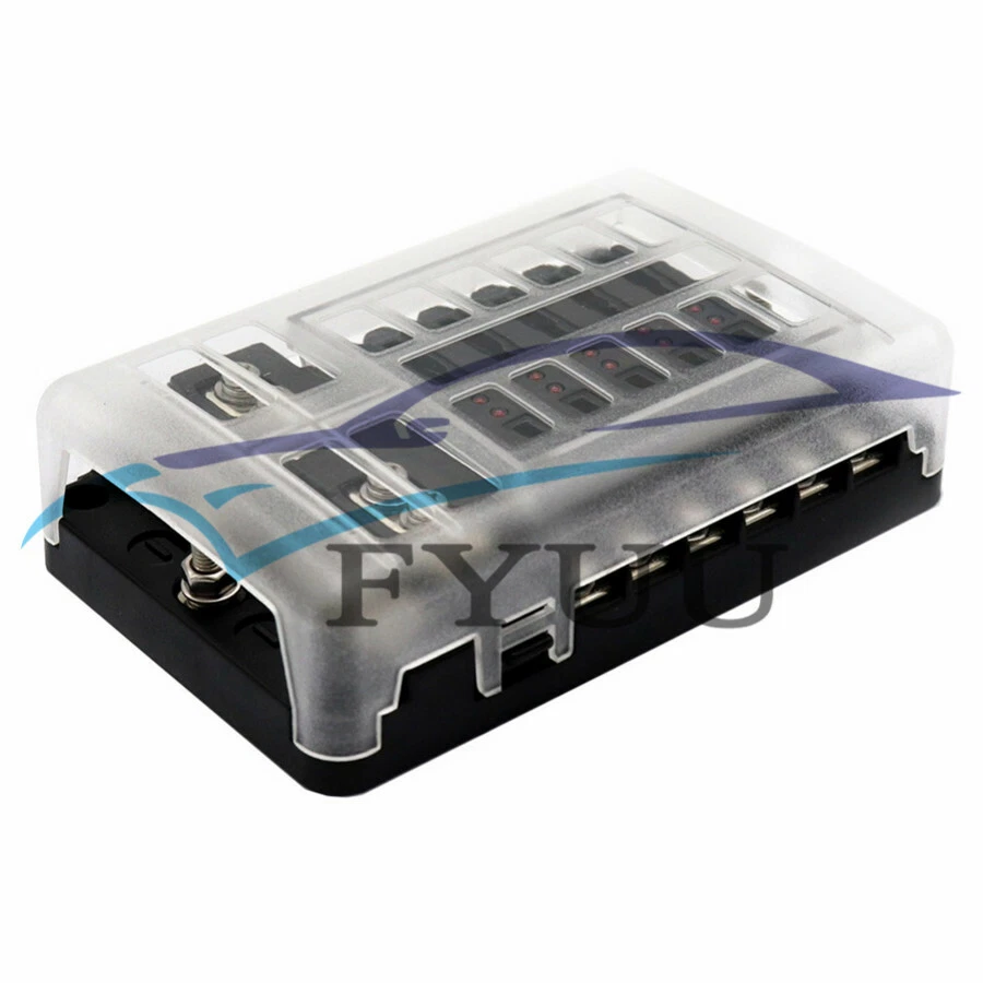 Impermeable 12 Vías Coche Marino Hoja Caja de Fusibles Bloque Soporte Indicador LED Foto 2 de 4