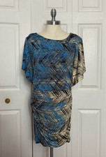 Nine West Size 4 Blue & Brown Ruched Dress Dolman Sleeves Lined Women’s