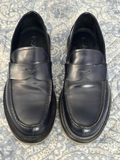 PRADA Size 7 Blue Antique Patent Leather Levitate Sole Penny Loafers Shoes