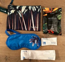United Airlines Christie Shinn Travel Amenity Kit NEW Unused Coconut palm trees
