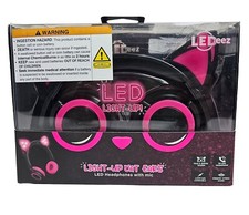LEDeez Led Lights-Up Cat Ears Headphones with Mic Pink 3.5mm AUX