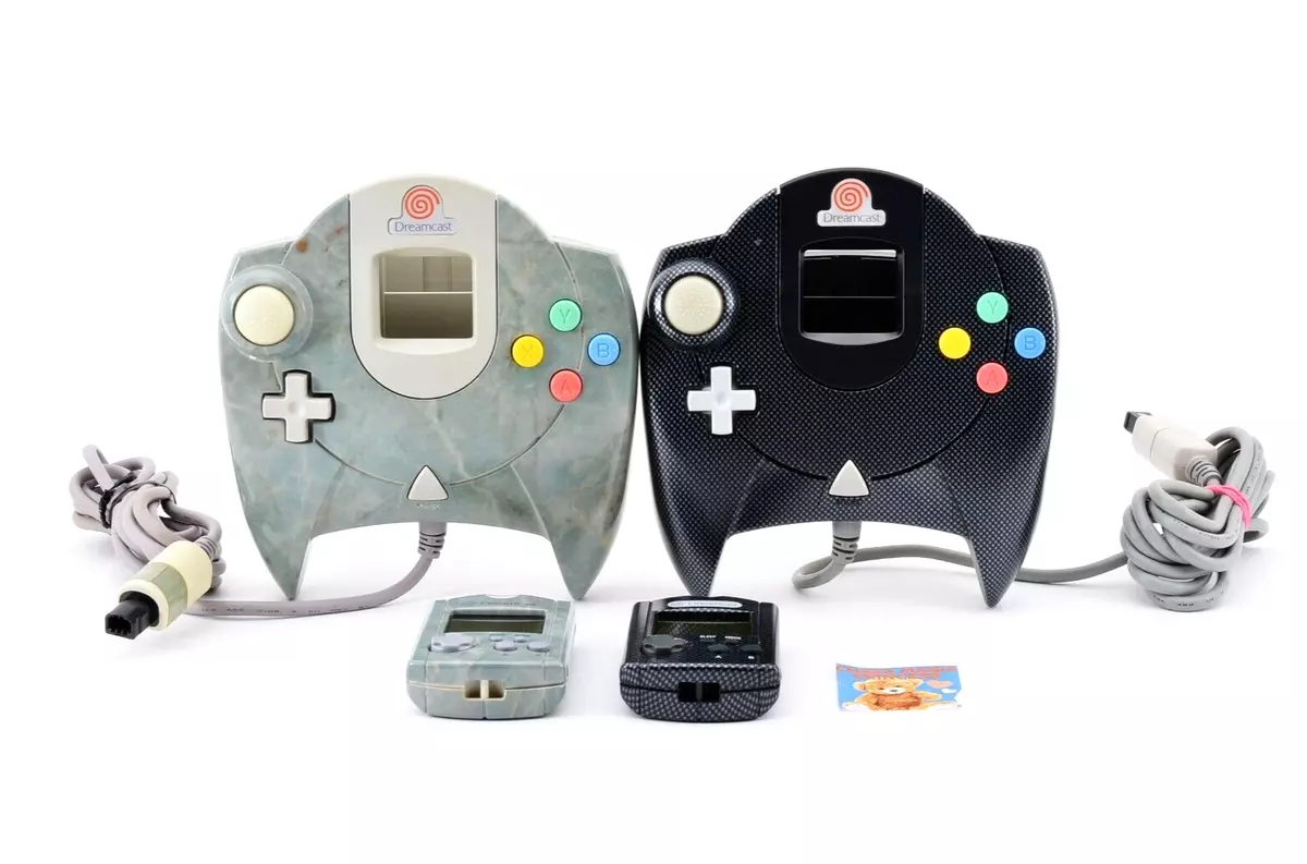 Lot 2 Sega Dreamcast Controller Visual Memory Marble Black Set Tested Good Japan
