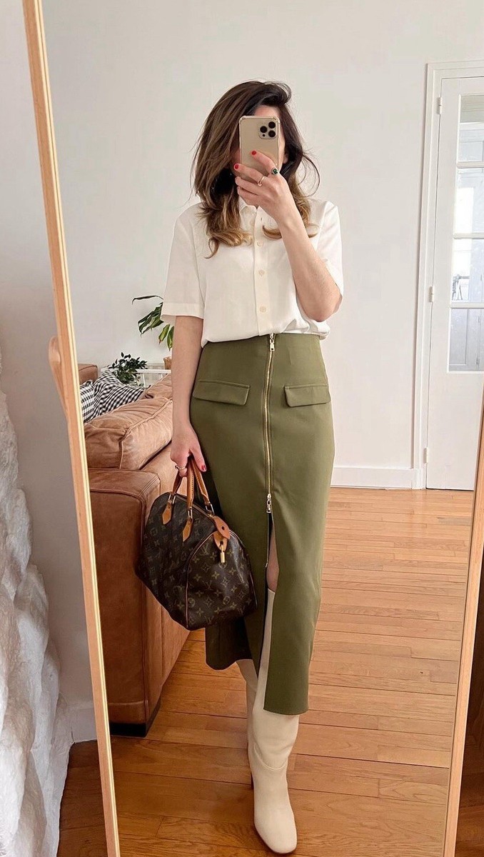 ZARA WOMAN NWT ZIPPERED KHAKI OLIVE HIGH-WAISTED MIDI CARGO